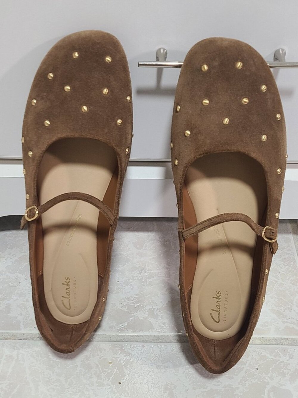 CLARKS Brown Suede Mary Jane Flats